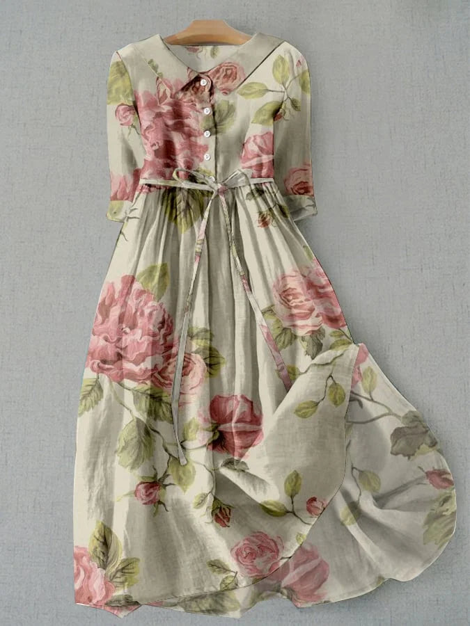 Vintage Blumen Schnürung Damen Sommerkleid