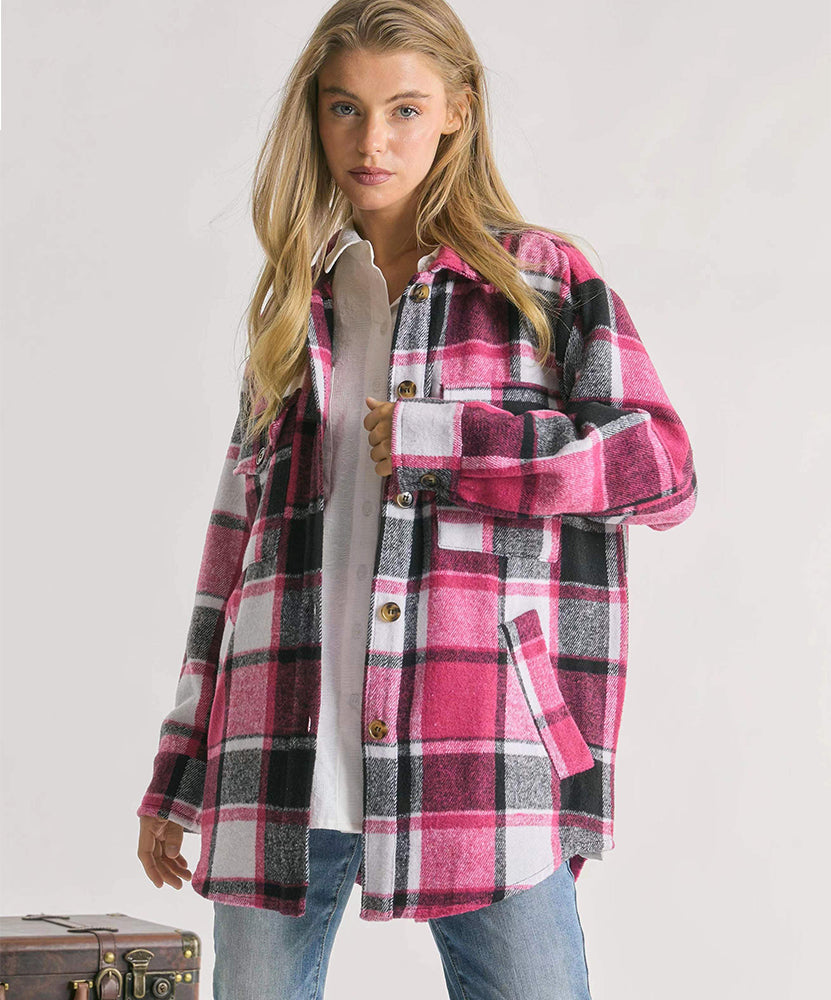 Plaid Charm Oversized Shirt-Jacke für Damen