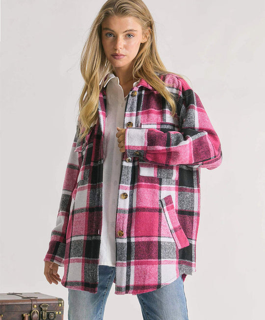 Plaid Charm Oversized Shirt-Jacke für Damen