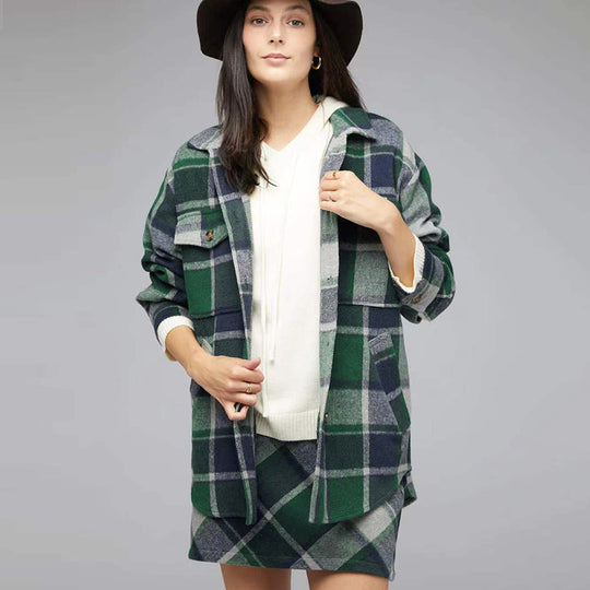 Plaid Charm Oversized Shirt-Jacke für Damen