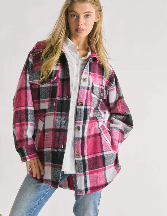 Plaid Charm Oversized Shirt-Jacke für Damen