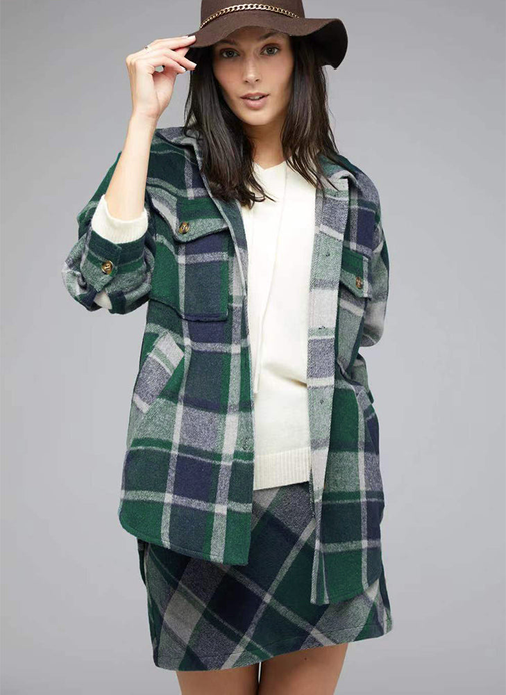 Plaid Charm Oversized Shirt-Jacke für Damen