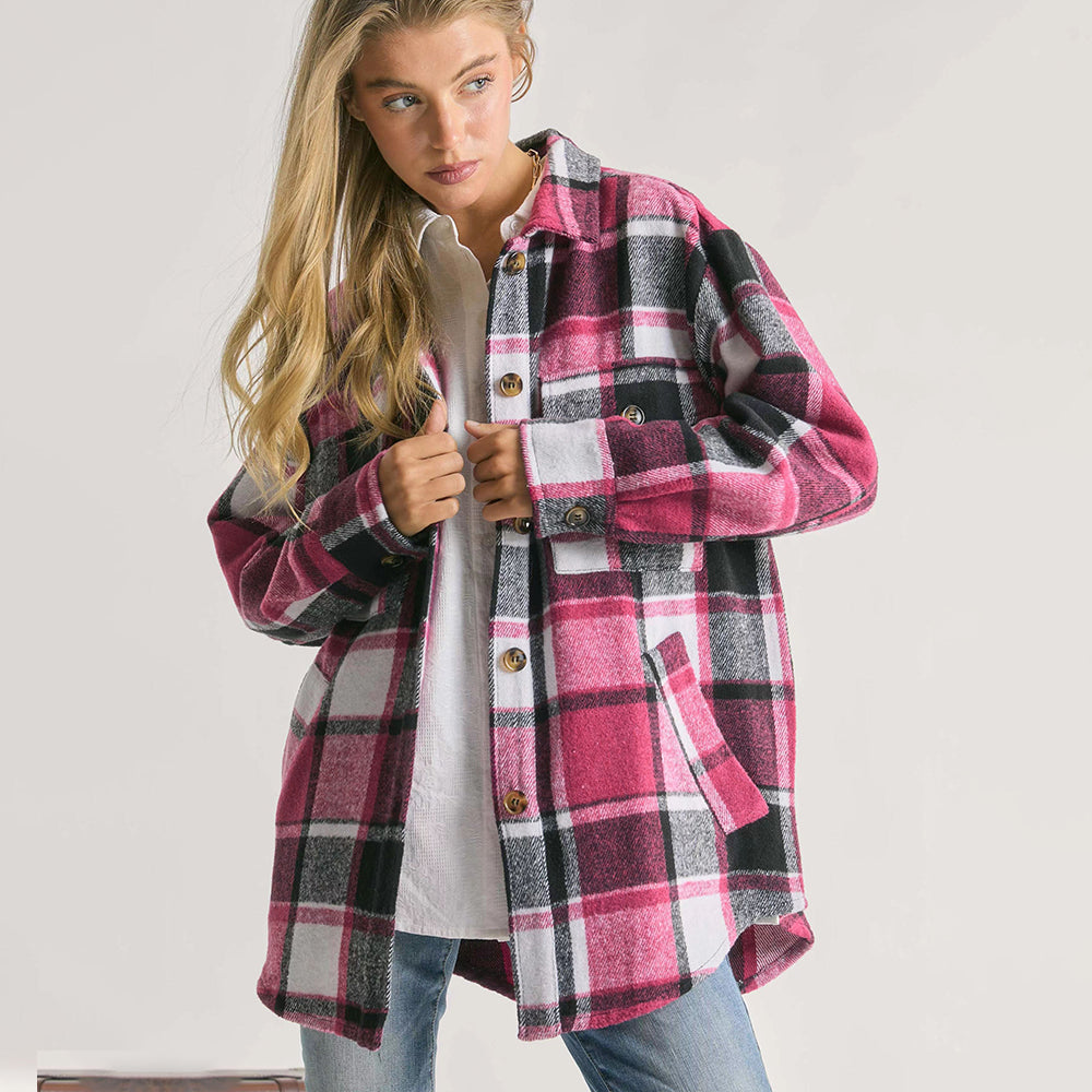 Plaid Charm Oversized Shirt-Jacke für Damen