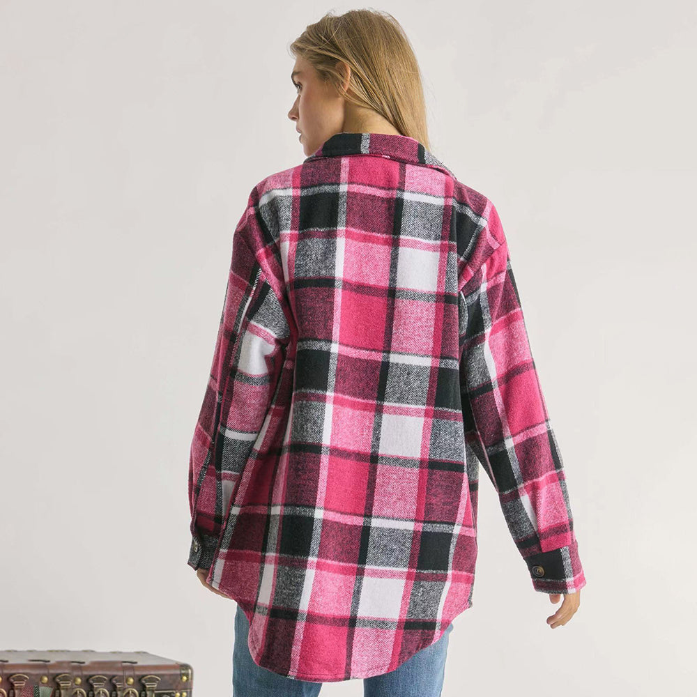 Plaid Charm Oversized Shirt-Jacke für Damen