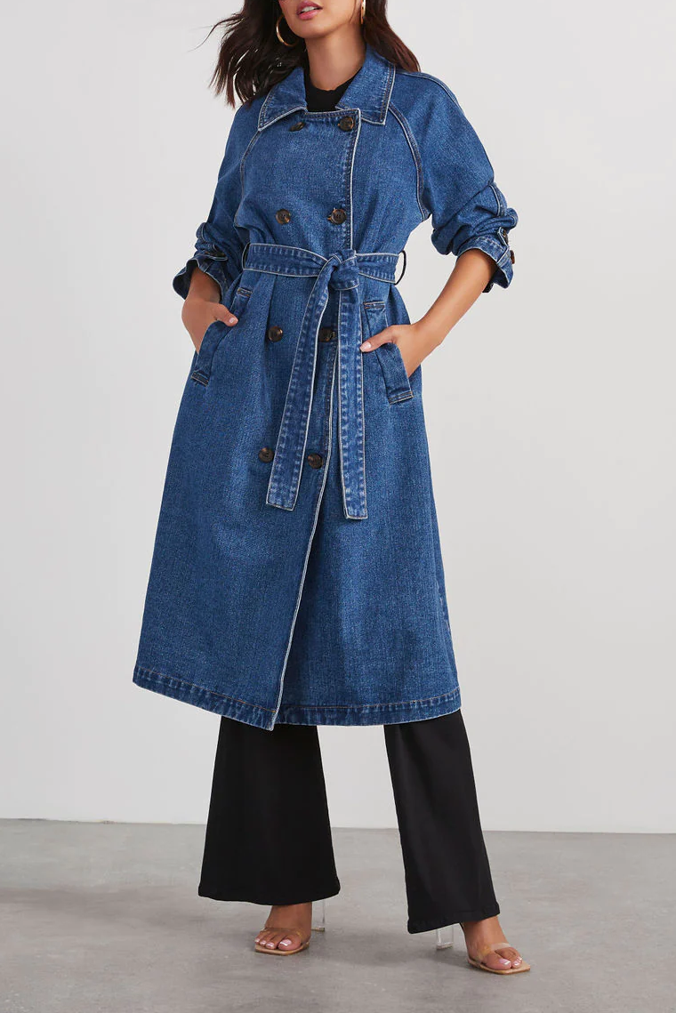 Langer Denim-Trenchcoat für Damen