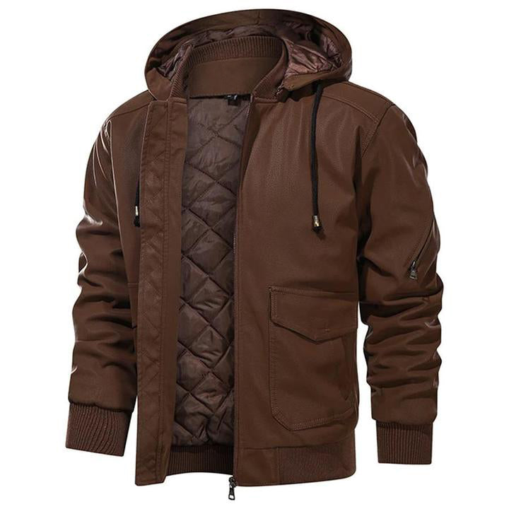 Herren-Lederjacke mit Kapuze