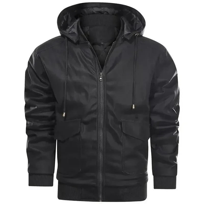 Herren-Lederjacke mit Kapuze