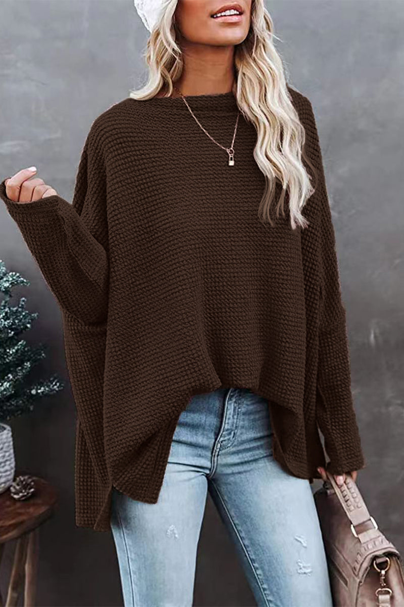Off-Shoulder Waffelstrick-Pullover für Damen