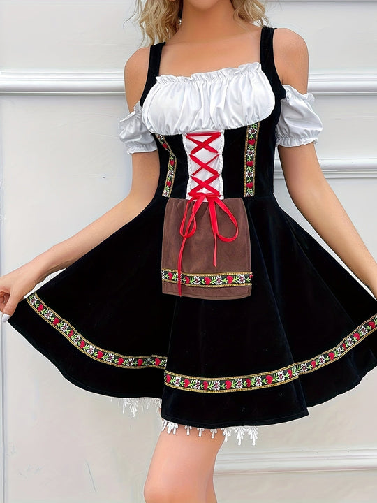 Schwarzes Oktoberfest Bier-Dirndlkleid für Damen