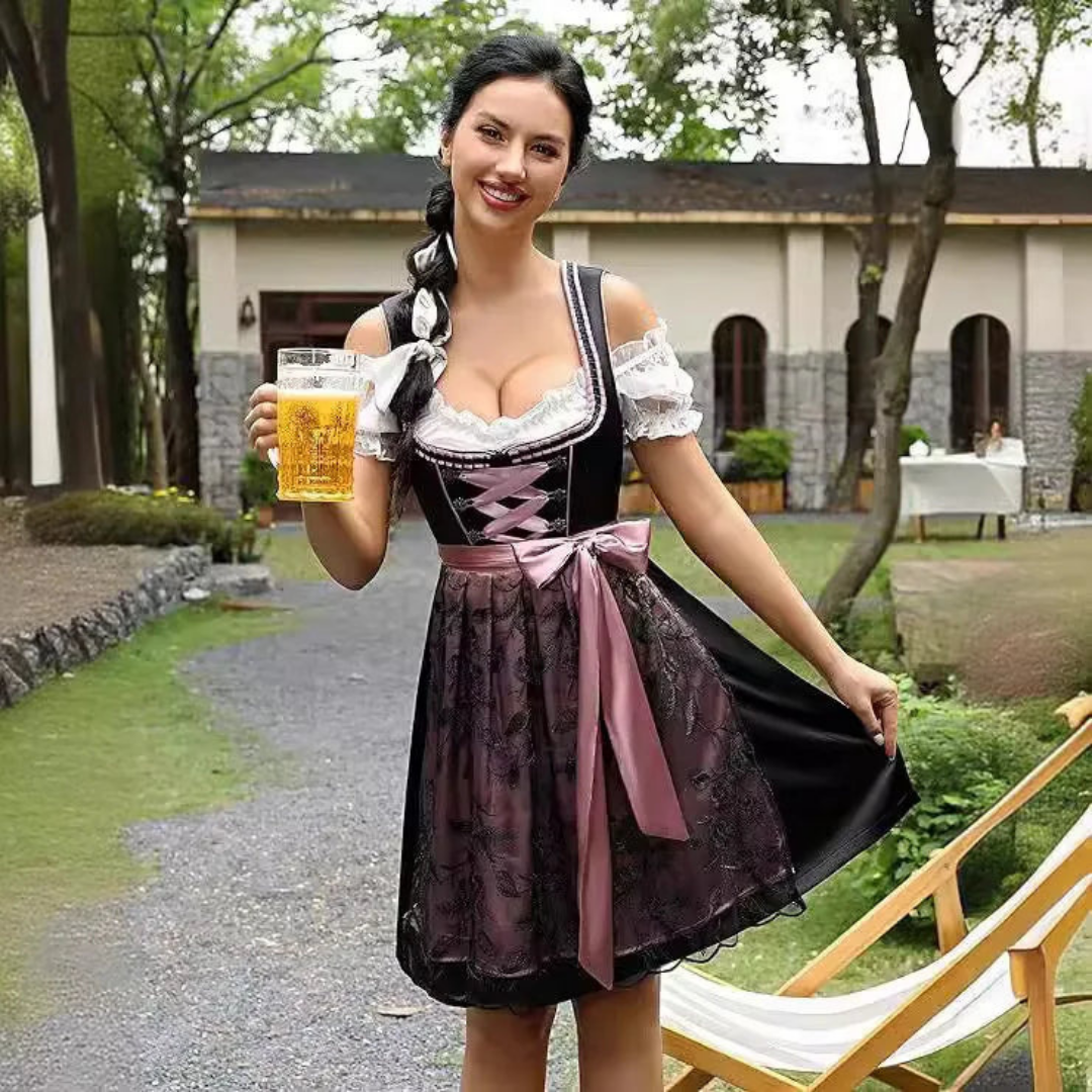 Damen-Dirndlkleid mit Spitzen und Blumenmuster für das Oktoberfest