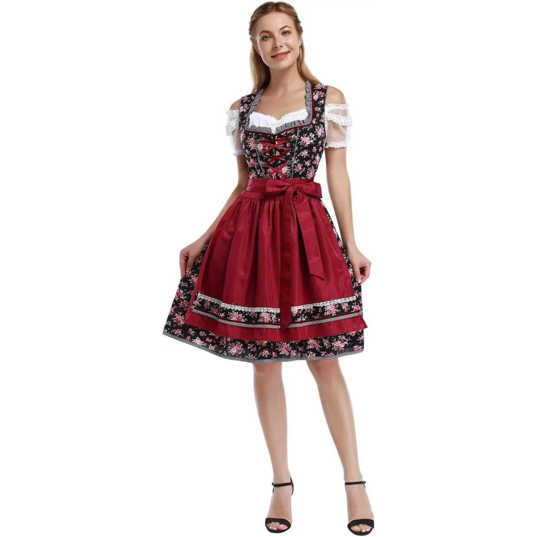 Damen-Dirndlkleid mit Spitzen und Blumenmuster für das Oktoberfest