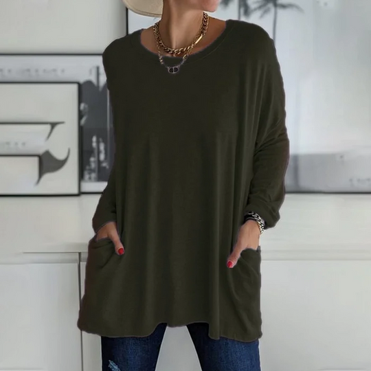 Langärmeliger Rundhals-Pullover für Damen