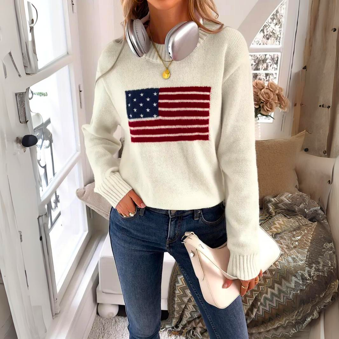 Flaggenmuster Strickpullover für Damen