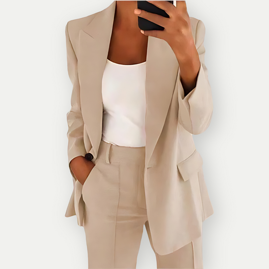 Einfarbiger Blazer und Hosenset für Damen