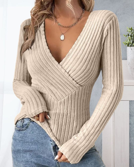 Langärmliger Pullover mit V-Ausschnitt für Damen