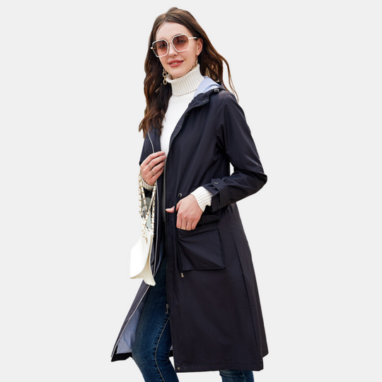 Langer Trenchcoat mit Kapuze für Damen