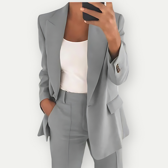 Einfarbiger Blazer und Hosenset für Damen