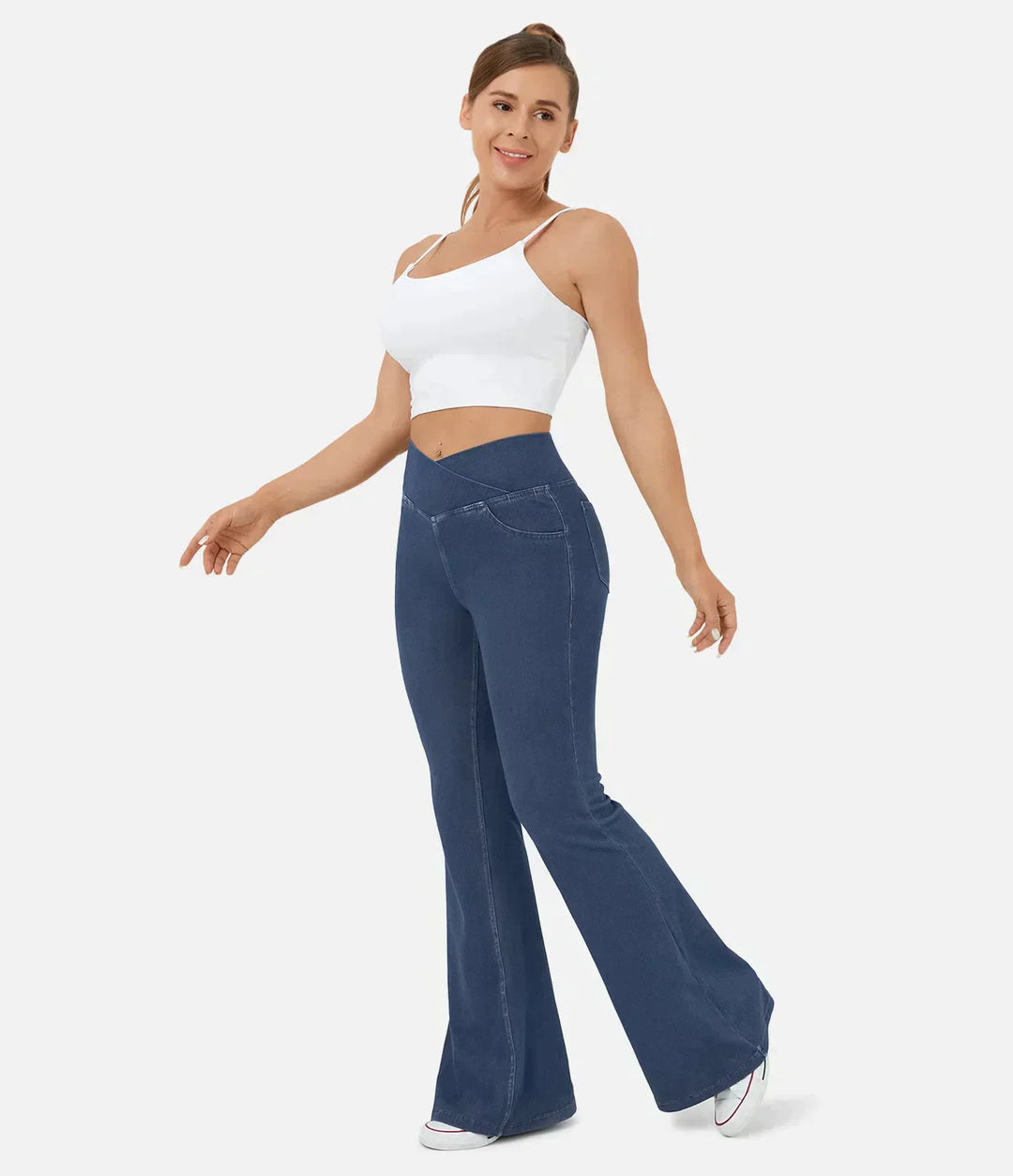 Damen-Hochtaillierte Retro-Flare-Hose mit Überkreuzbund