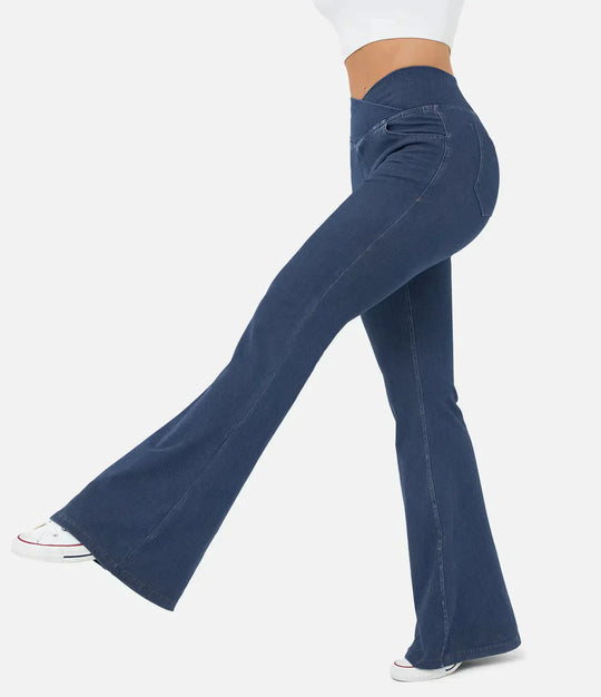 Damen-Hochtaillierte Retro-Flare-Hose mit Überkreuzbund