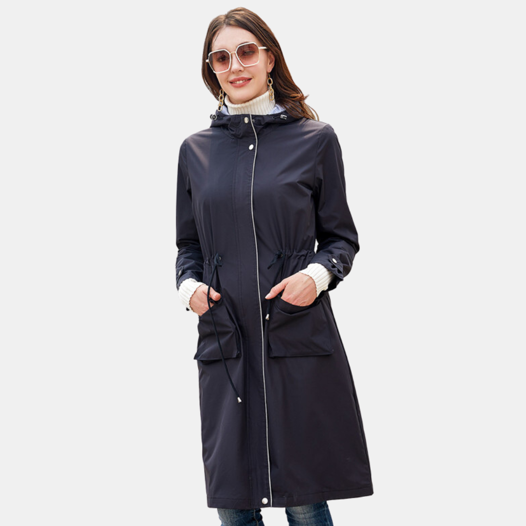 Langer Trenchcoat mit Kapuze für Damen