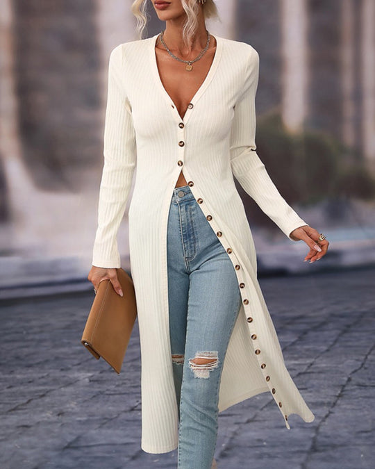 Lange Strickjacke mit Knöpfen für Damen