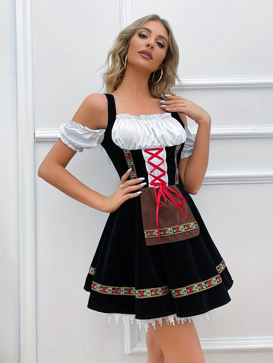 Schwarzes Oktoberfest Bier-Dirndlkleid für Damen