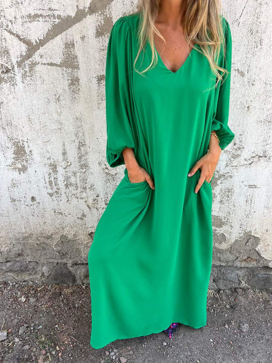 Elegantes Damen V-Ausschnitt Maxikleid
