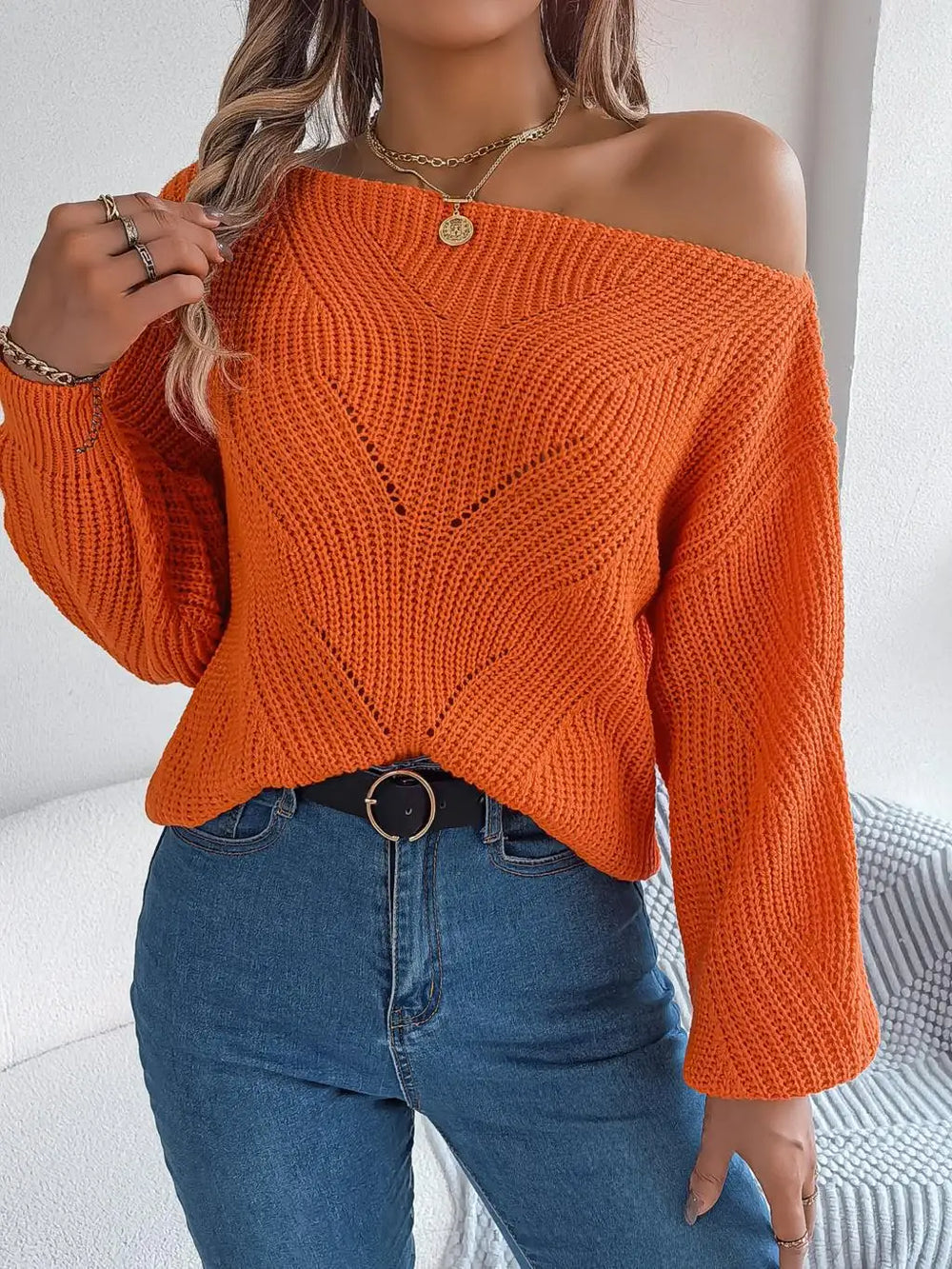 Off-Shoulder Strickpullover für Damen