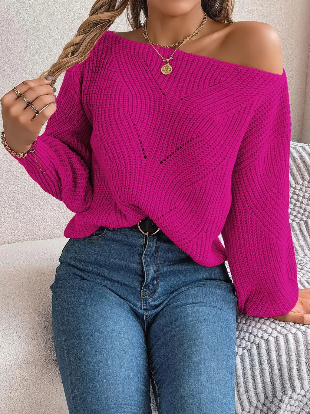 Off-Shoulder Strickpullover für Damen