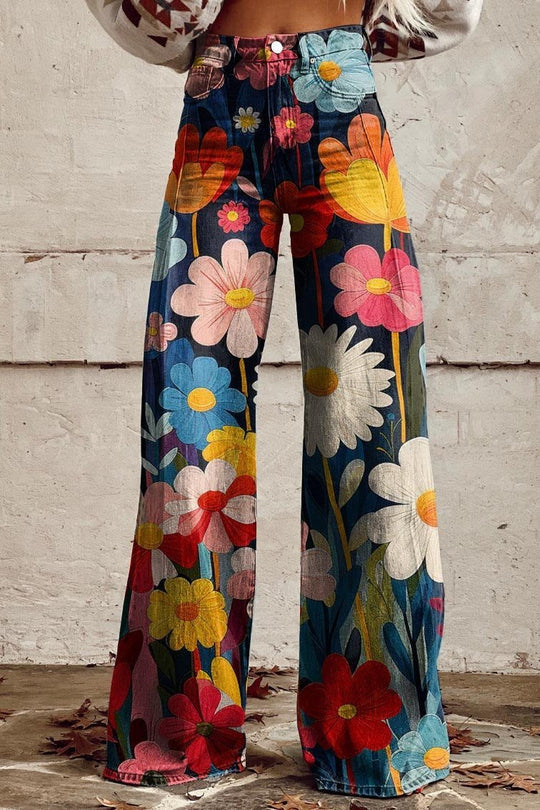 Boho Vintage Damen Stoffhose