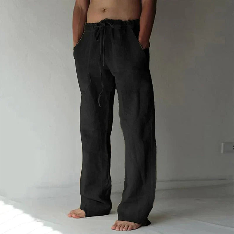 Weite Leinen Comfort-Fit Hose mit Kordelzug Herren Lang