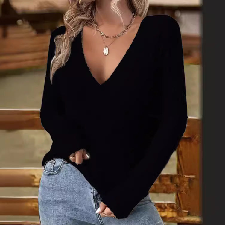 Langärmliger Pullover mit V-Ausschnitt für Damen
