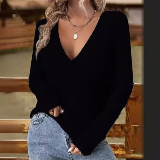 Langärmliger Pullover mit V-Ausschnitt für Damen