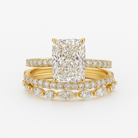 Eleganter Damen 3-teiliger Ehering Set 18k Gold