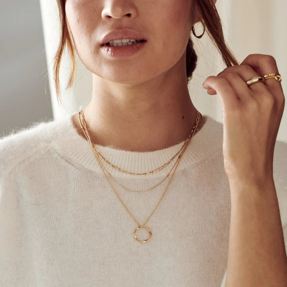 Dreireihige Damen Halskette mit Kreis Design Gold 18k