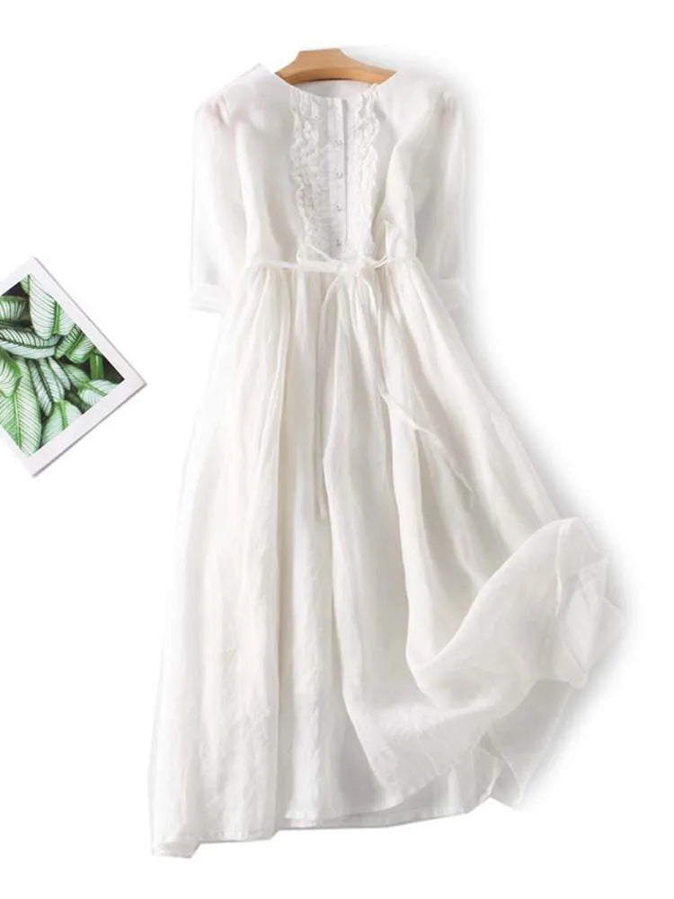 Retro Damen Kleid mit Rundhals und Taillenband