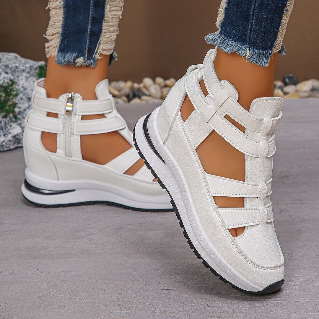 Bequeme Leichte Damen Keilsandalen mit Reißverschluss