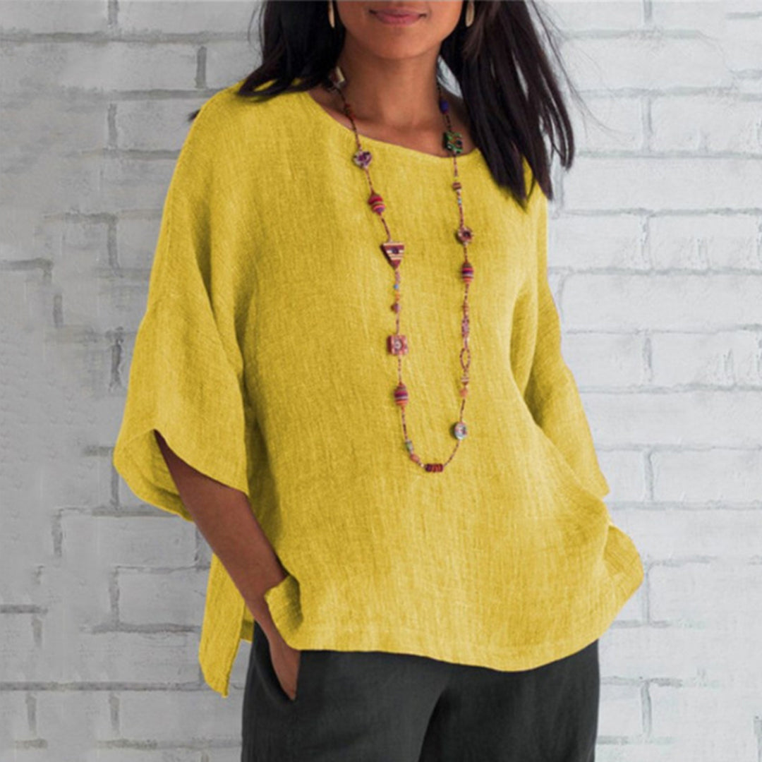 Lässige 3/4-Arm Leinen Tunika Damen