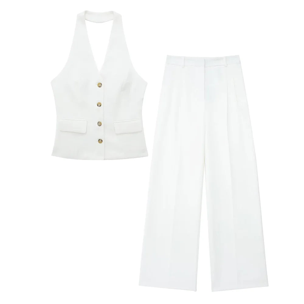 Elegantes Damen Neckholder Set Rückenfrei Slim-Fit Hose