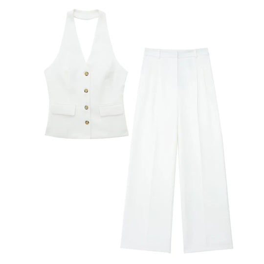 Elegantes Damen Neckholder Set Rückenfrei Slim-Fit Hose