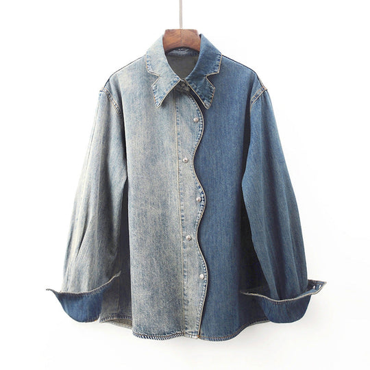 Asymmetrisches Damen Jeanshemd