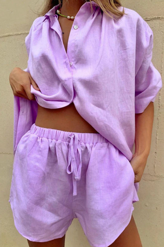 Leichtes Damen Blusen-Set mit weiten Shorts