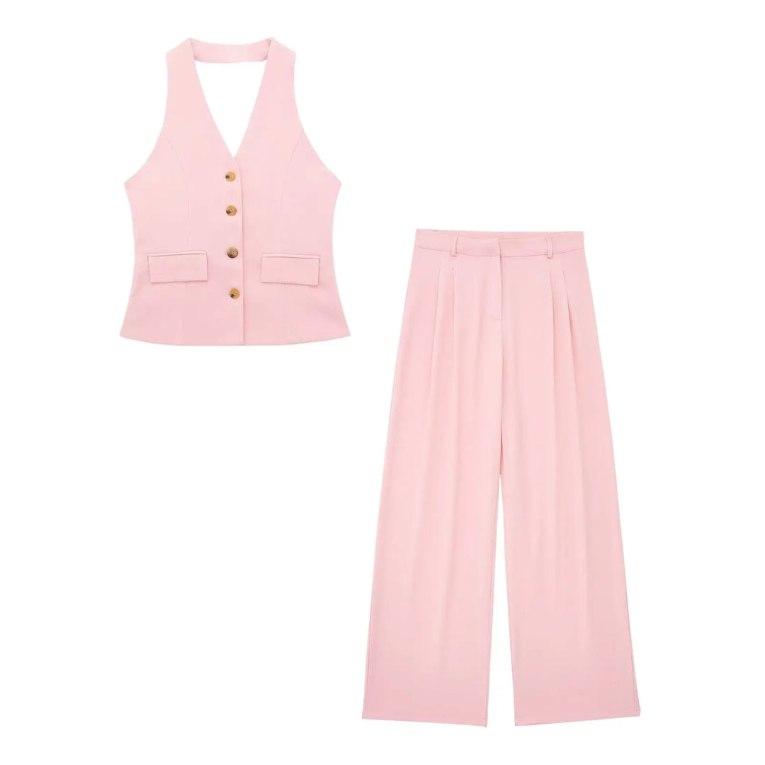 Elegantes Damen Neckholder Set Rückenfrei Slim-Fit Hose