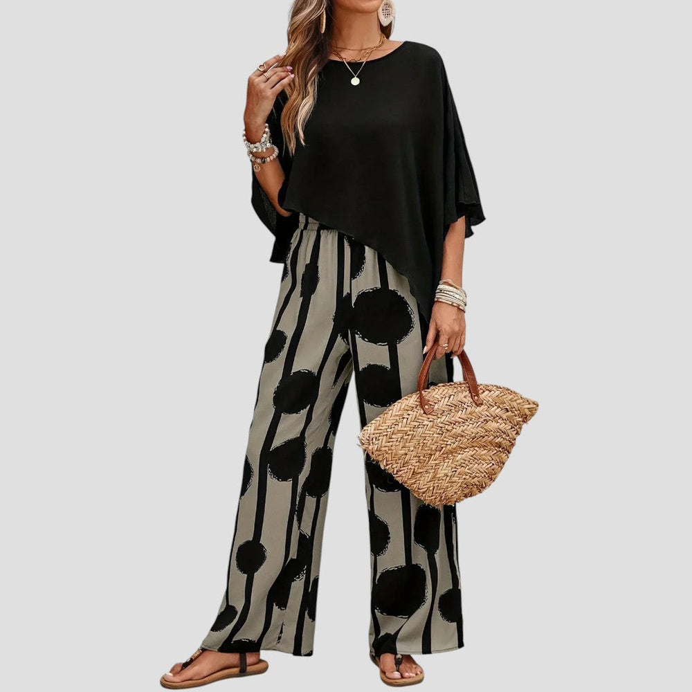 Asymmetrisches Damen Set mit Bedruckter Hose