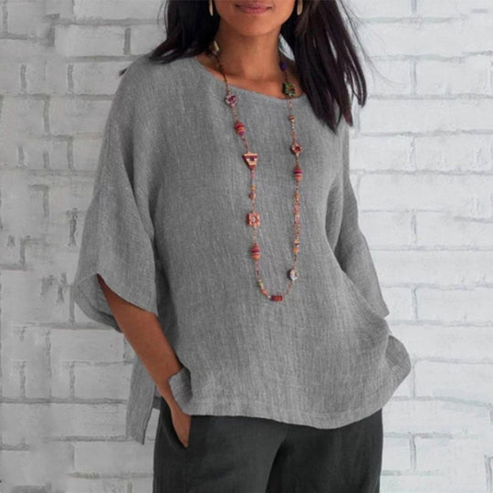 Lässige 3/4-Arm Leinen Tunika Damen