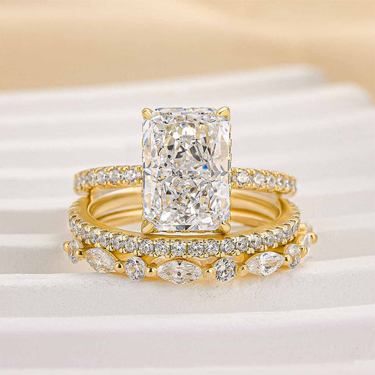 Eleganter Damen 3-teiliger Ehering Set 18k Gold