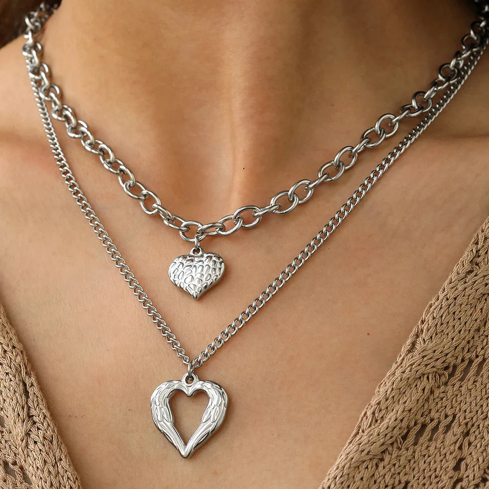 Elegante Damen Doppelanhänger Halskette