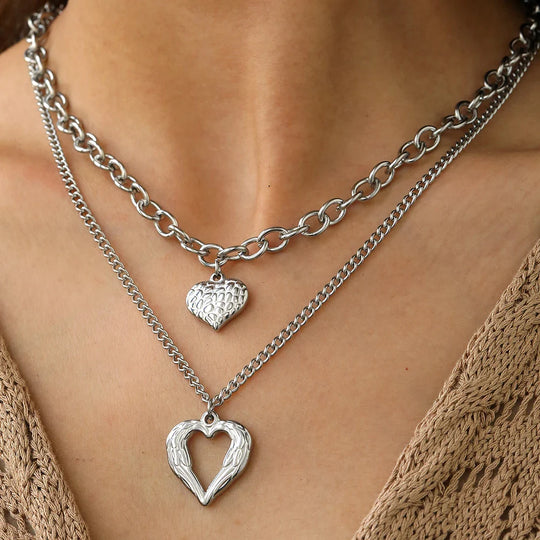 Elegante Damen Doppelanhänger Halskette