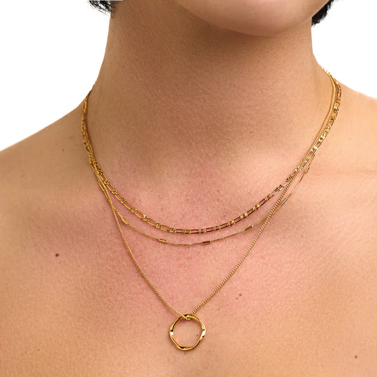 Dreireihige Damen Halskette mit Kreis Design Gold 18k