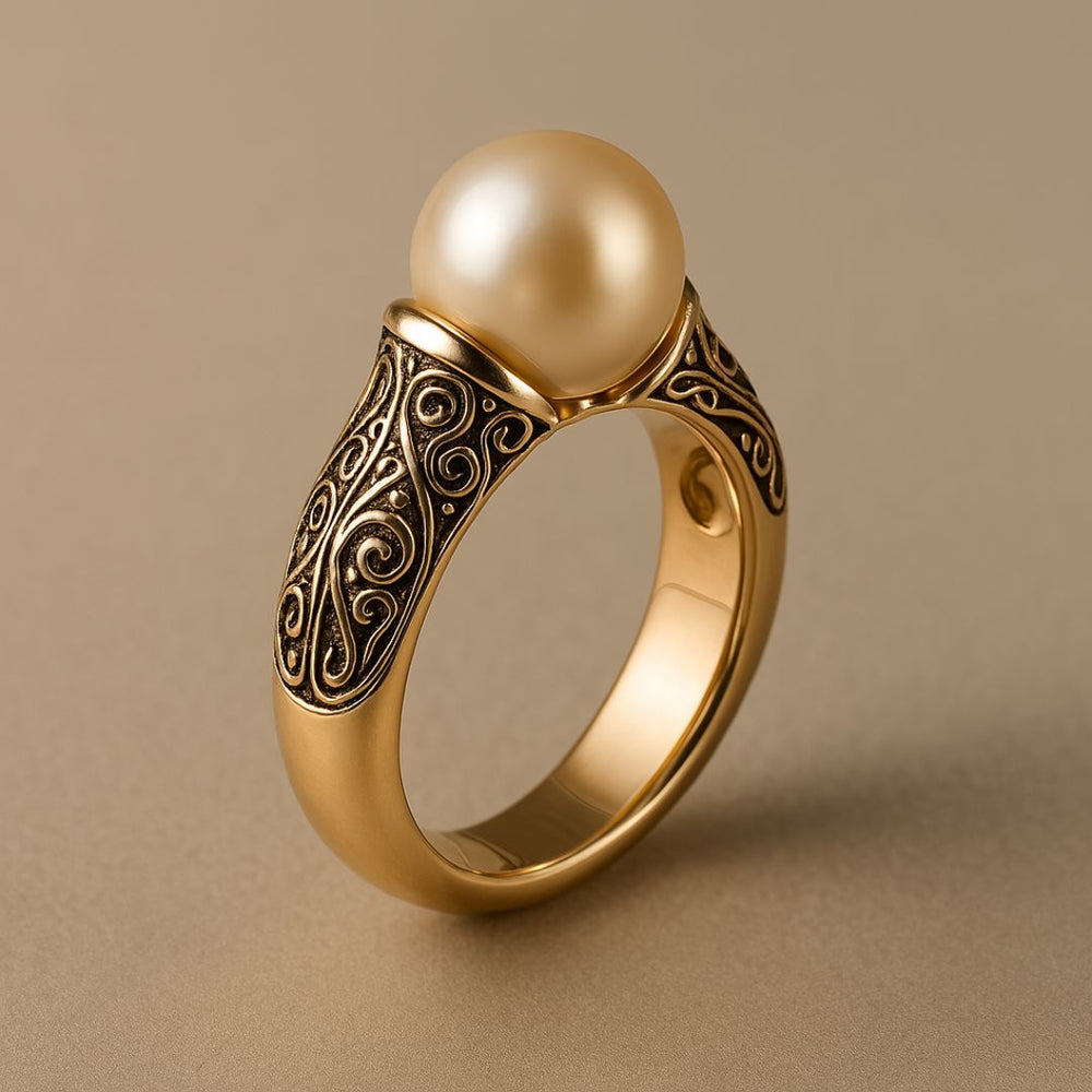 Eleganter Damen Perlenring Gold